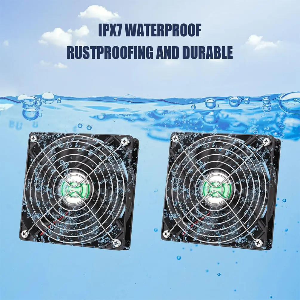 pqins Solar Powered Dual Exhaust Fan Kit 5 Inch (12.7cm) | IP67 Waterproof, 3200 RPM, 13ft Cable - view 5