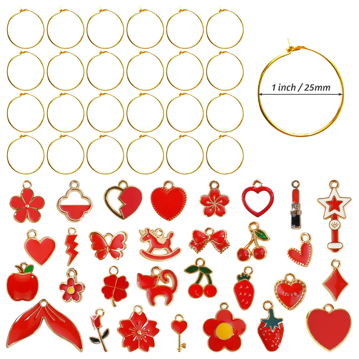 Macepason 30 Pieces Glass Charms & Markers | Red Festive & Versatile Wine Glass Identifier Drink Tags - view 2