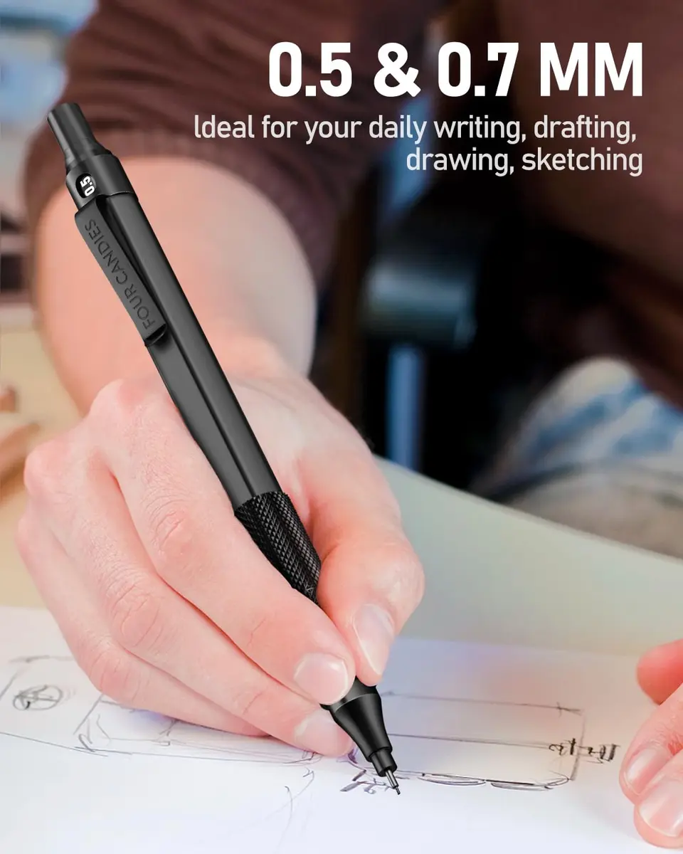 Four Candies Metal Mechanical Pencil Set 0.5mm & 0.7mm | Smooth Writing, Anti-Skid Grip, 360 Lead Refills - view 6