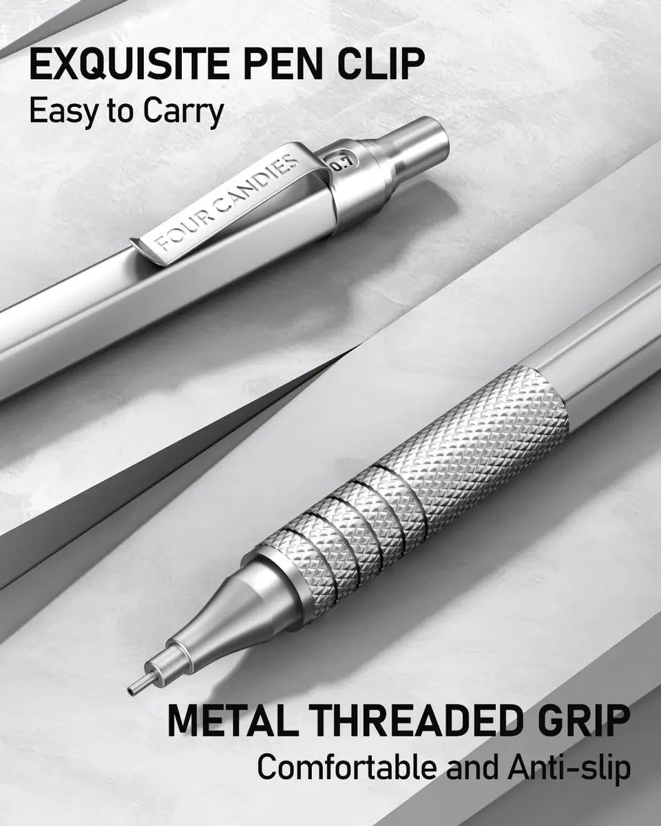 Four Candies Metal Mechanical Pencil Set 0.5mm & 0.7mm | Smooth Writing, Anti-Skid Grip, 360 Lead Refills - view 2