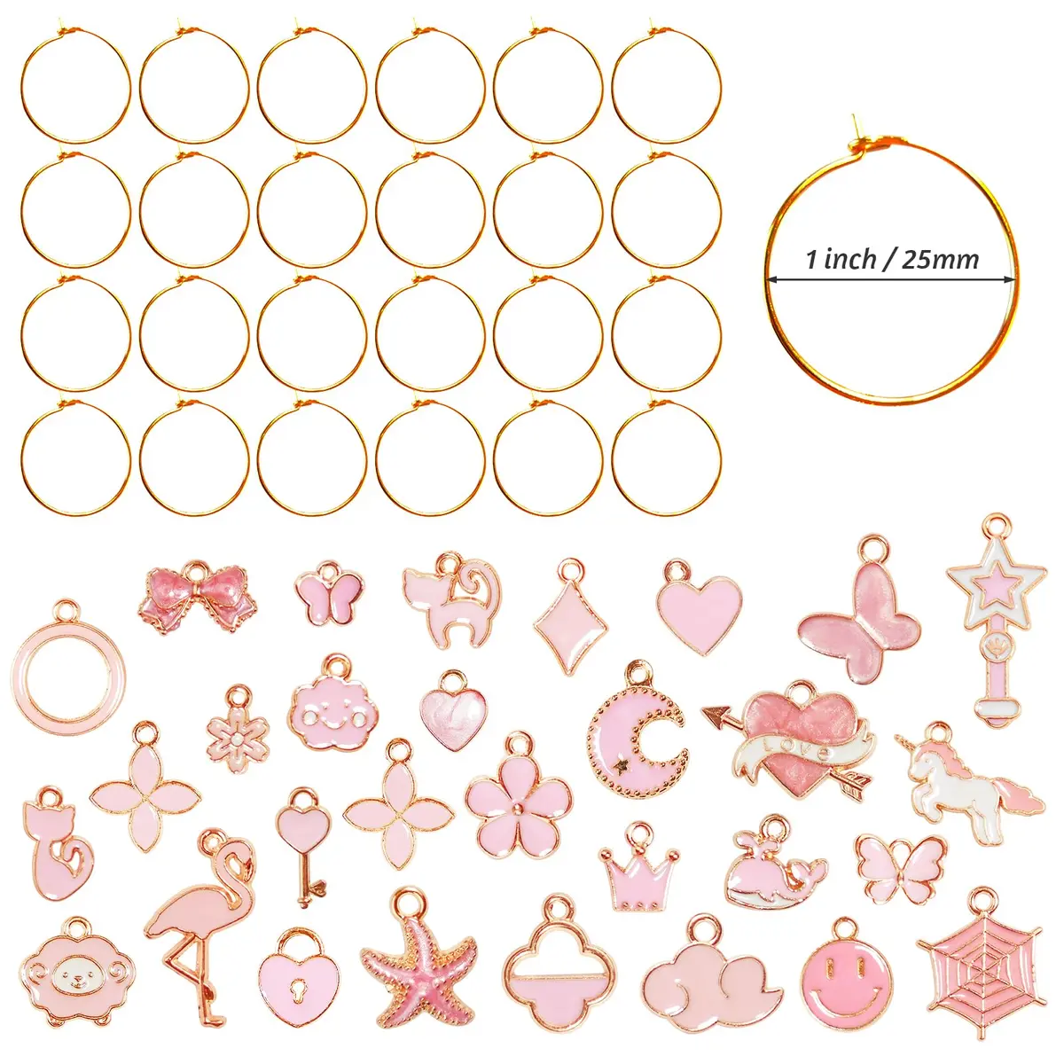 Macepason Pink Charm Glass Charms & Markers for Wine Glasses (30-Pack) | Differentiate Drinks at Parties - view 2