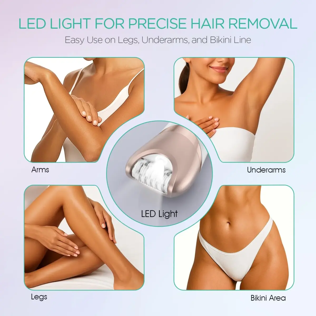 VOYOR BM300 Epilator for Women, 3-in-1 Hair Removal Kit with 30 Tweezers, Rechargeable & Cordless Epilator, Shaver & Callus Remover (Champagne Gold) - view 4