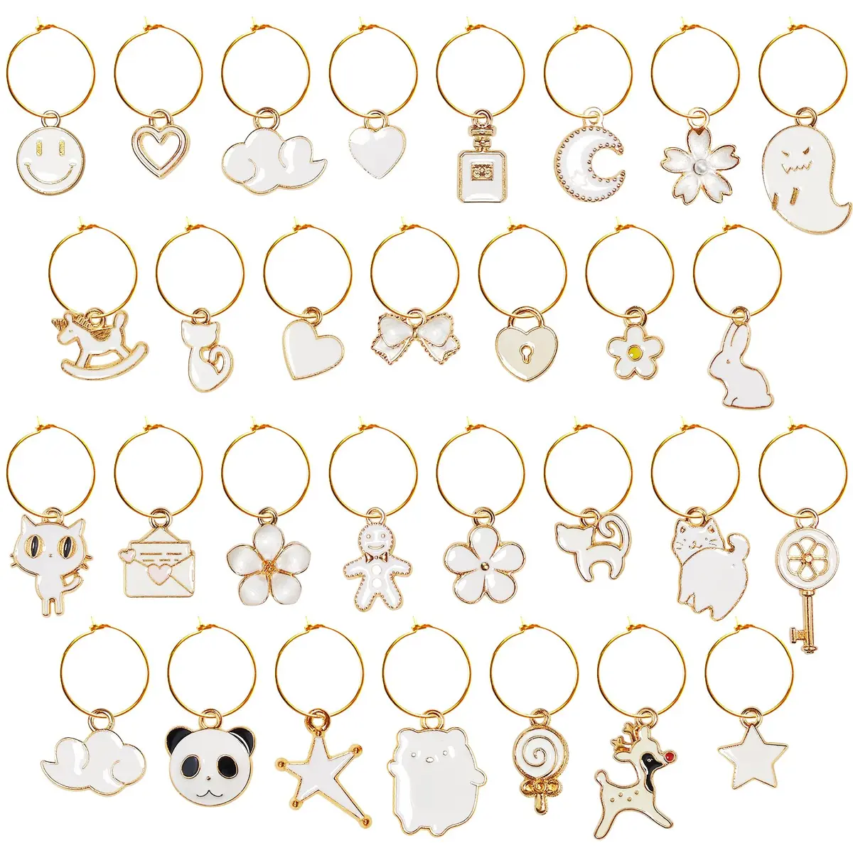 Macepason White Charm Glass Charms & Markers | 30-Piece Set for Wine Glasses - main product image