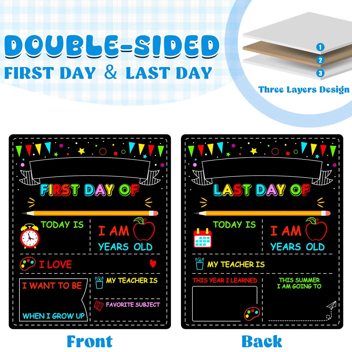 Melisheer Double-Sided First Day of School Board 30.48cm (12"H x 10"W) | Reusable Chalkboard for Kids' Milestones - view 2
