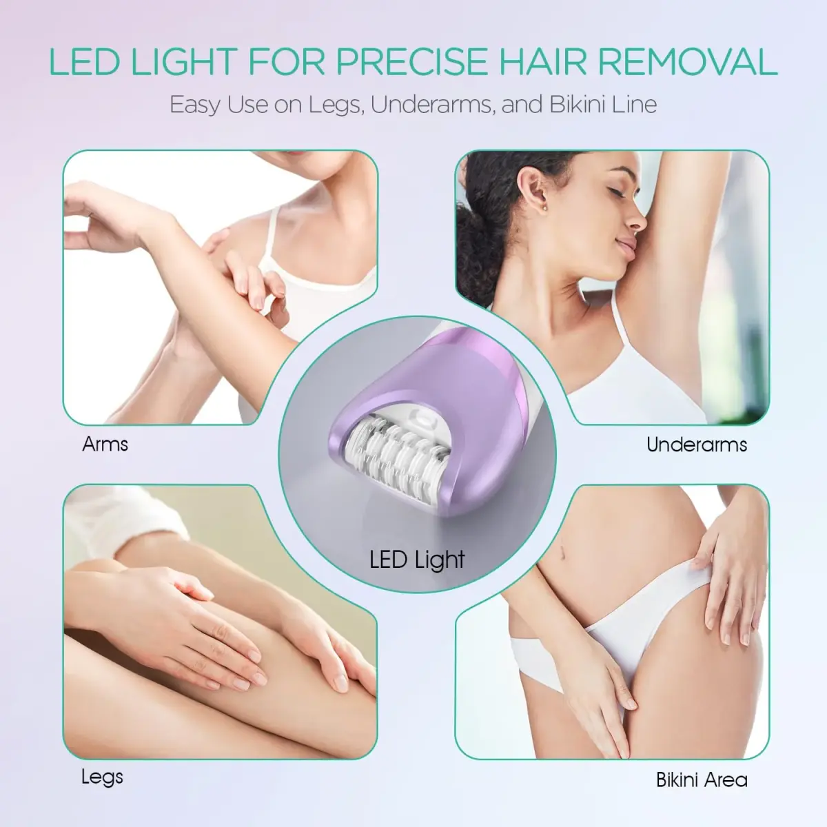 VOYOR BM300 Epilator for Women, Cordless Rechargeable Wet & Dry Hair Removal Device with 30 Tweezers & 3 Heads (Purple) - view 4