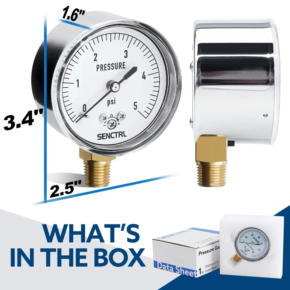 senctrl Pressure Gauge 0-5 psi | Capsule System, Chrome Steel Durability (70-120 chars) - view 5
