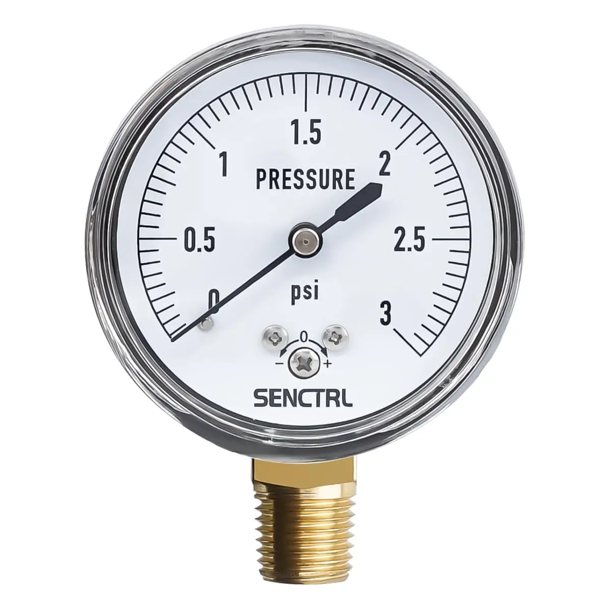 senctrl Pressure Gauge, 0-3 psi, Chrome Steel, 1/4" NPT Lower Mount | Low Pressure Test Tool - main product image