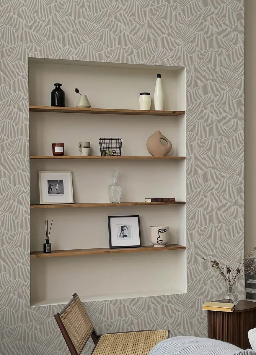 NuWallpaper Egypt Sherrod 216-in x 20.5-in Beige Ridge & Valley Peel & Stick Wallpaper | Modern Geometric Design - view 2