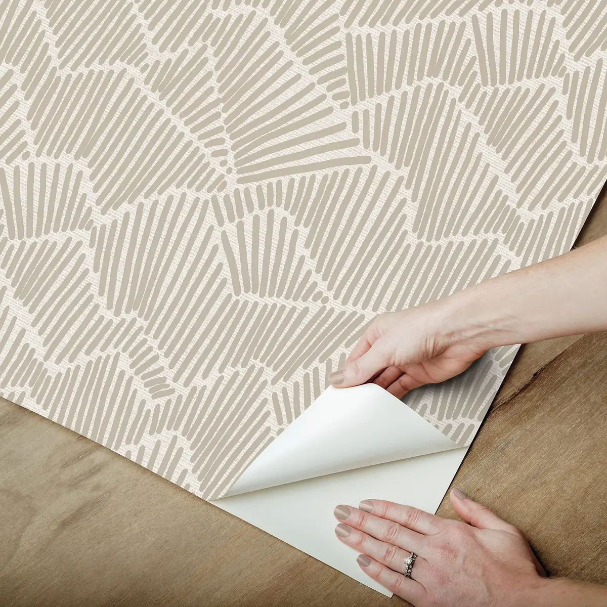 NuWallpaper Egypt Sherrod 216-in x 20.5-in Beige Ridge & Valley Peel & Stick Wallpaper | Modern Geometric Design - view 4