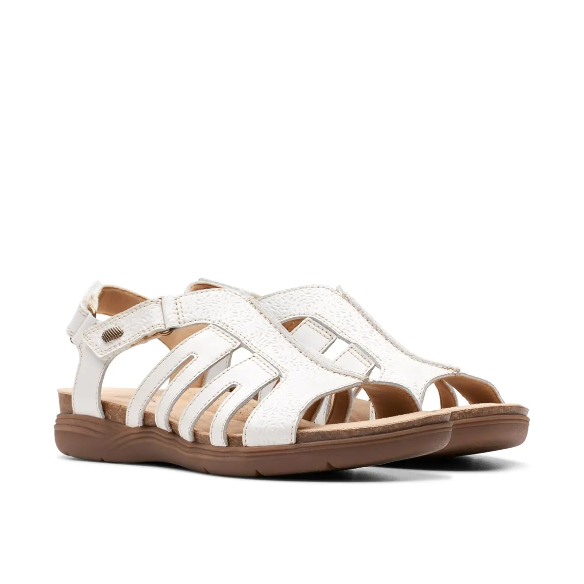 Clarks Women's April Belle Flat Sandal, White Leather, 8.5 Medium US | Casual Open Toe Flat - main product image