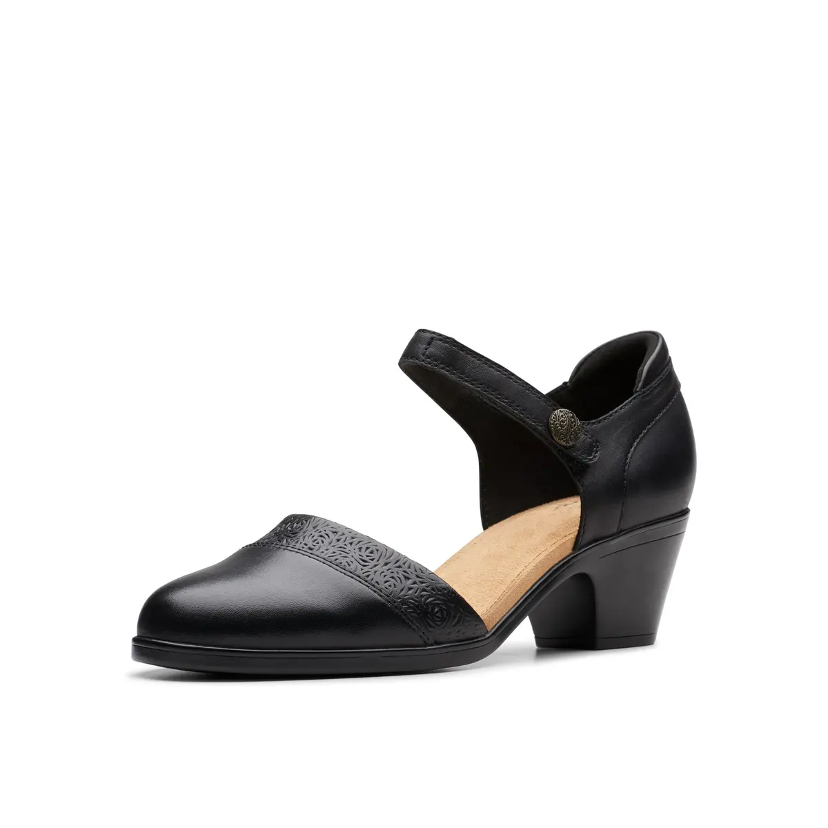 Clarks Collection Emily 2 Ketra Black Leather Pump 55mm (2.2 inch) Heel | Ultimate Comfort Foam Footbed - main product image