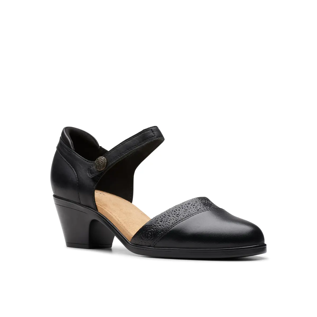 Clarks Collection Emily 2 Ketra Black Leather Pump 55mm (2.2 inch) Heel | Ultimate Comfort Foam Footbed - view 8