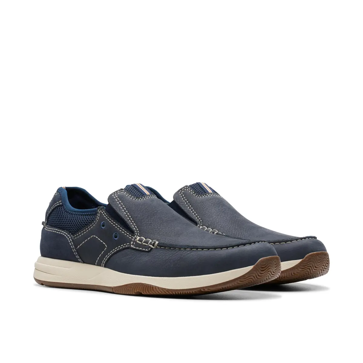 Clarks Sailview Step Navy Nubuck Leather Shoes | Slip-On Casual Loafers for Men - view 5