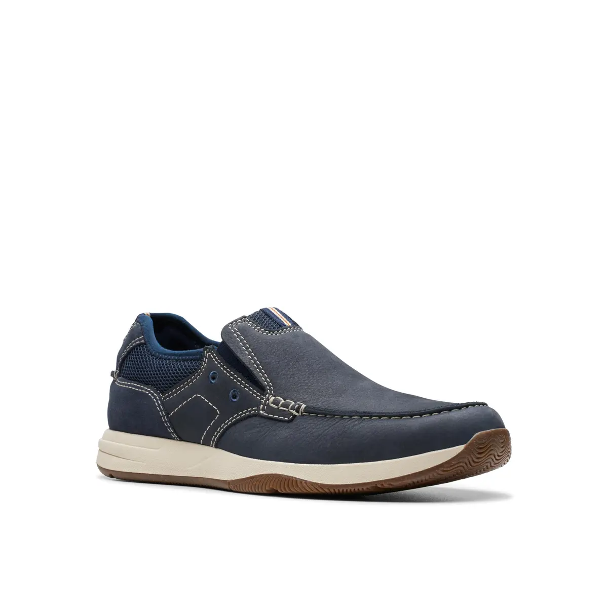 Clarks Sailview Step Navy Nubuck Leather Shoes | Slip-On Casual Loafers for Men - view 8