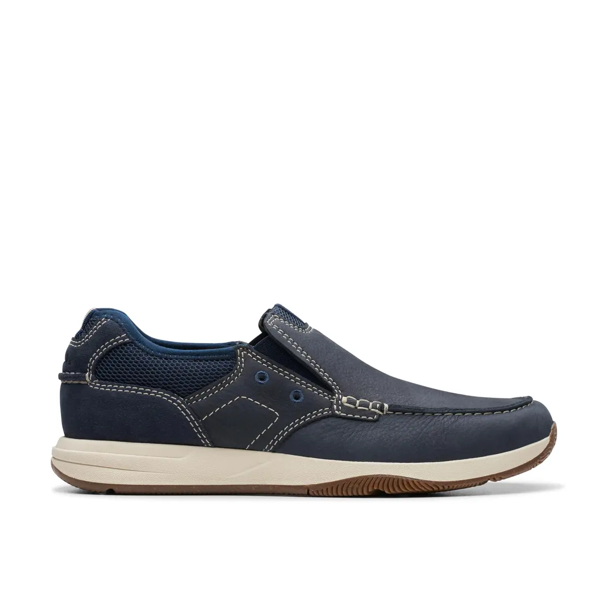 Clarks Sailview Step Navy Nubuck Leather Shoes | Slip-On Casual Loafers for Men - view 2