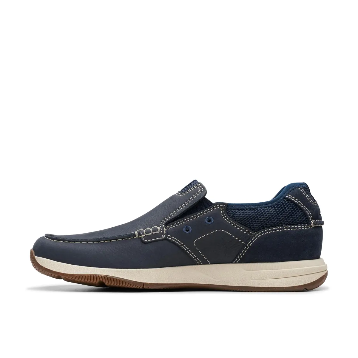 Clarks Sailview Step Navy Nubuck Leather Shoes | Slip-On Casual Loafers for Men - view 3