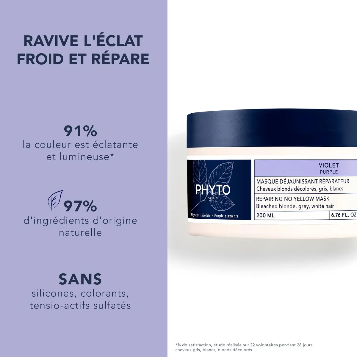 PHYTO Purple Repairing Hair Mask for Gray, White & Bleached Blonde Hair | Deep Hydration & Brass-Neutralizing | Sulfate-Free | Made in France | 6.76 fl oz - view 2