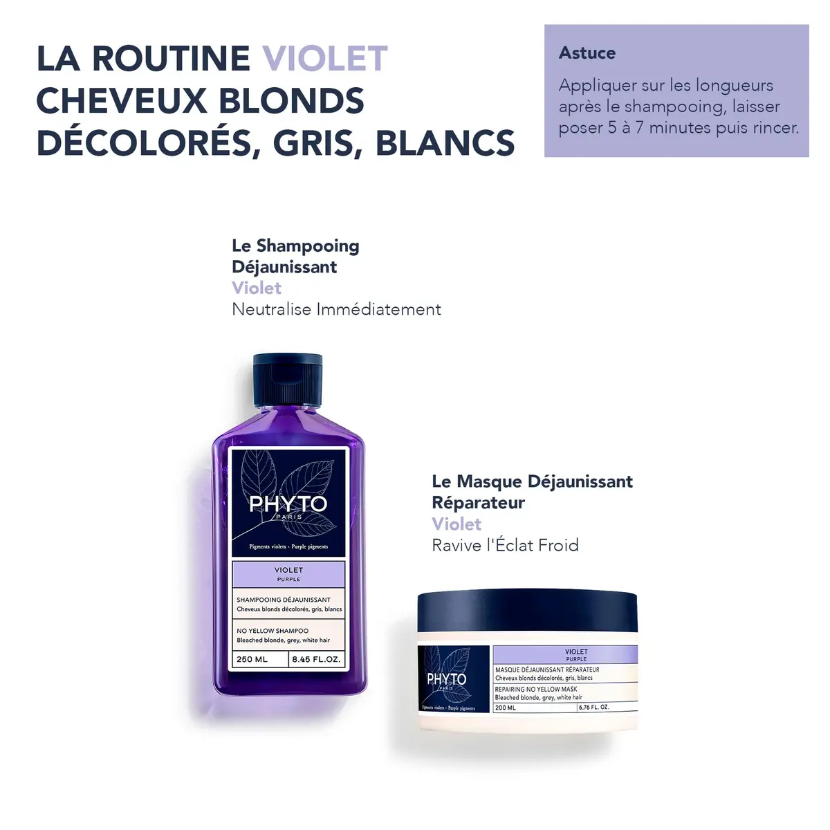 PHYTO Purple Repairing Hair Mask for Gray, White & Bleached Blonde Hair | Deep Hydration & Brass-Neutralizing | Sulfate-Free | Made in France | 6.76 fl oz - view 4
