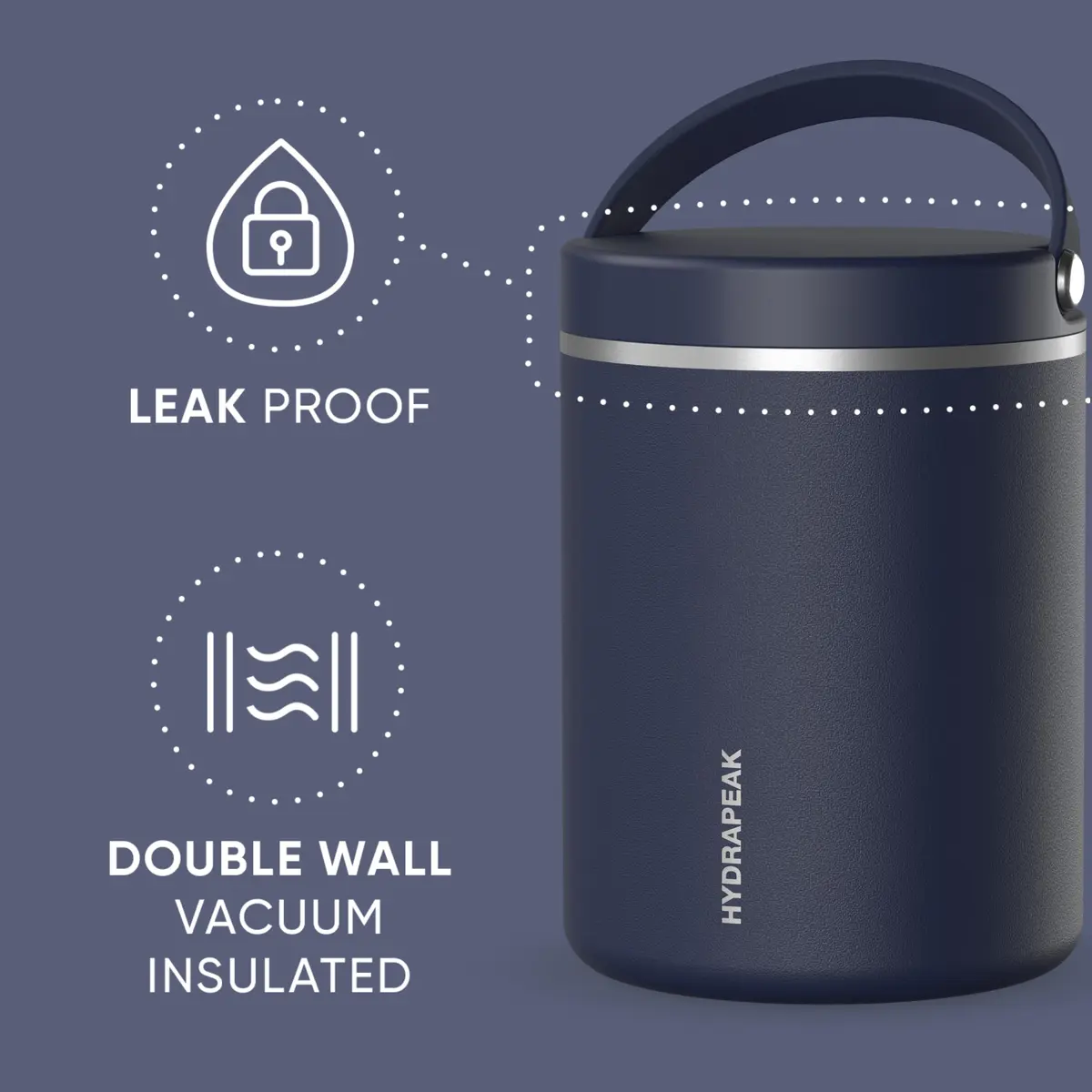 Hydrapeak 32oz (946ml) Stainless Steel Vacuum Insulated Food Jar | Navy, Leak-Proof Soup Container for Adults - view 4
