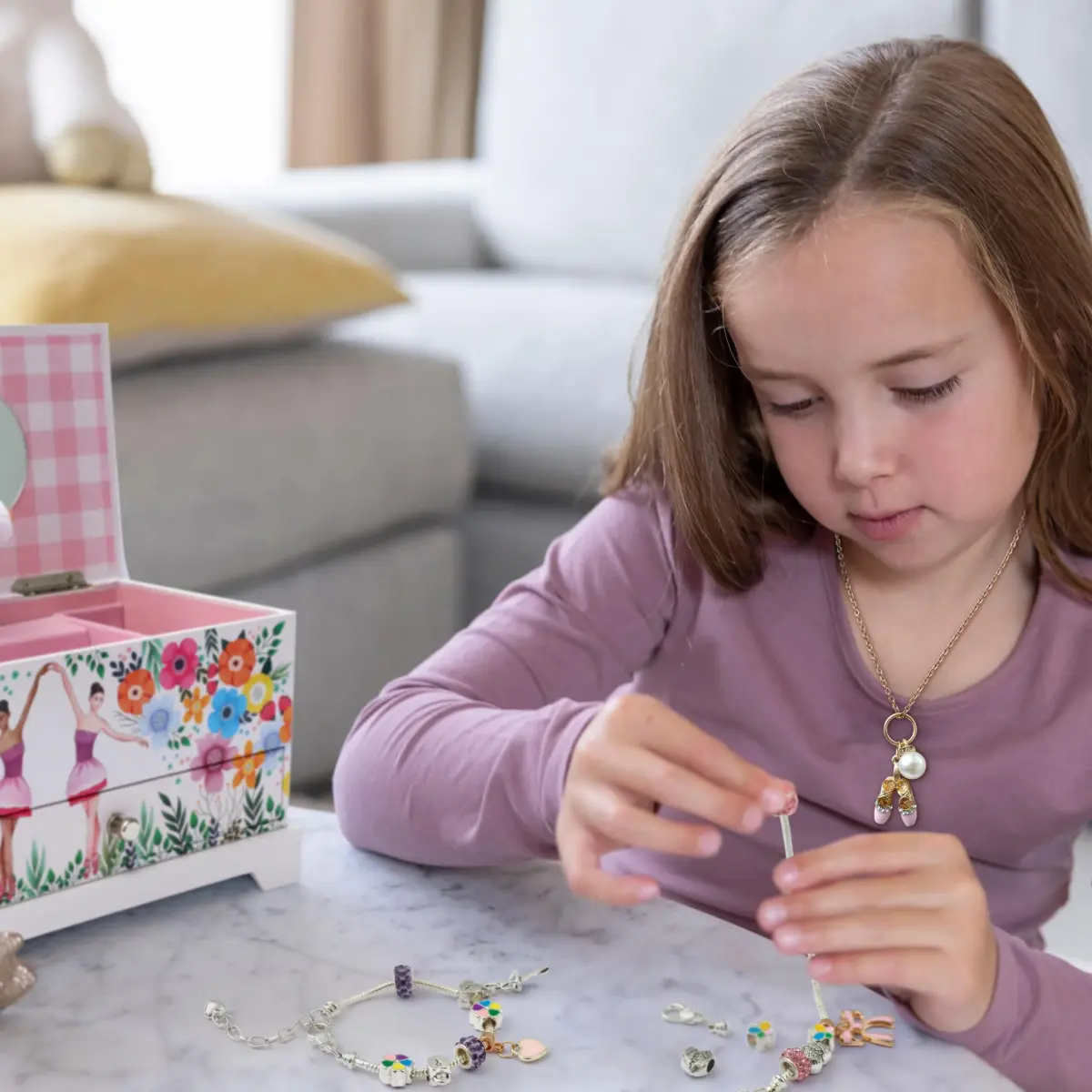 ABI + OLIE Ballerina Musical Jewelry Box for Girls, 19cm (7.3in) | Includes Charm Bracelet & Necklace Set - view 7
