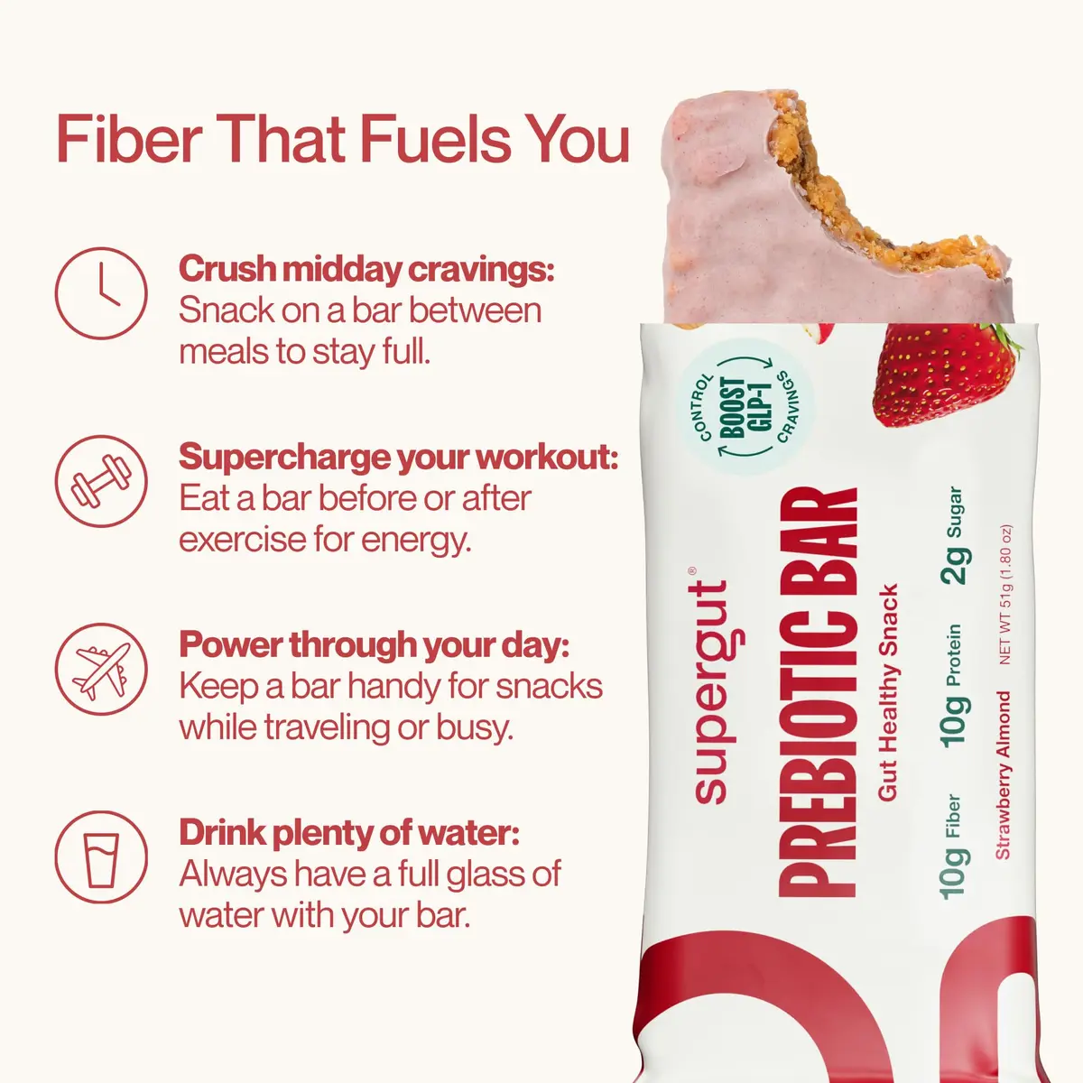 Supergut GLP-1 Boosting Prebiotic Bars, Strawberry Almond | Gut Health & Energy (70-120 chars) - view 7