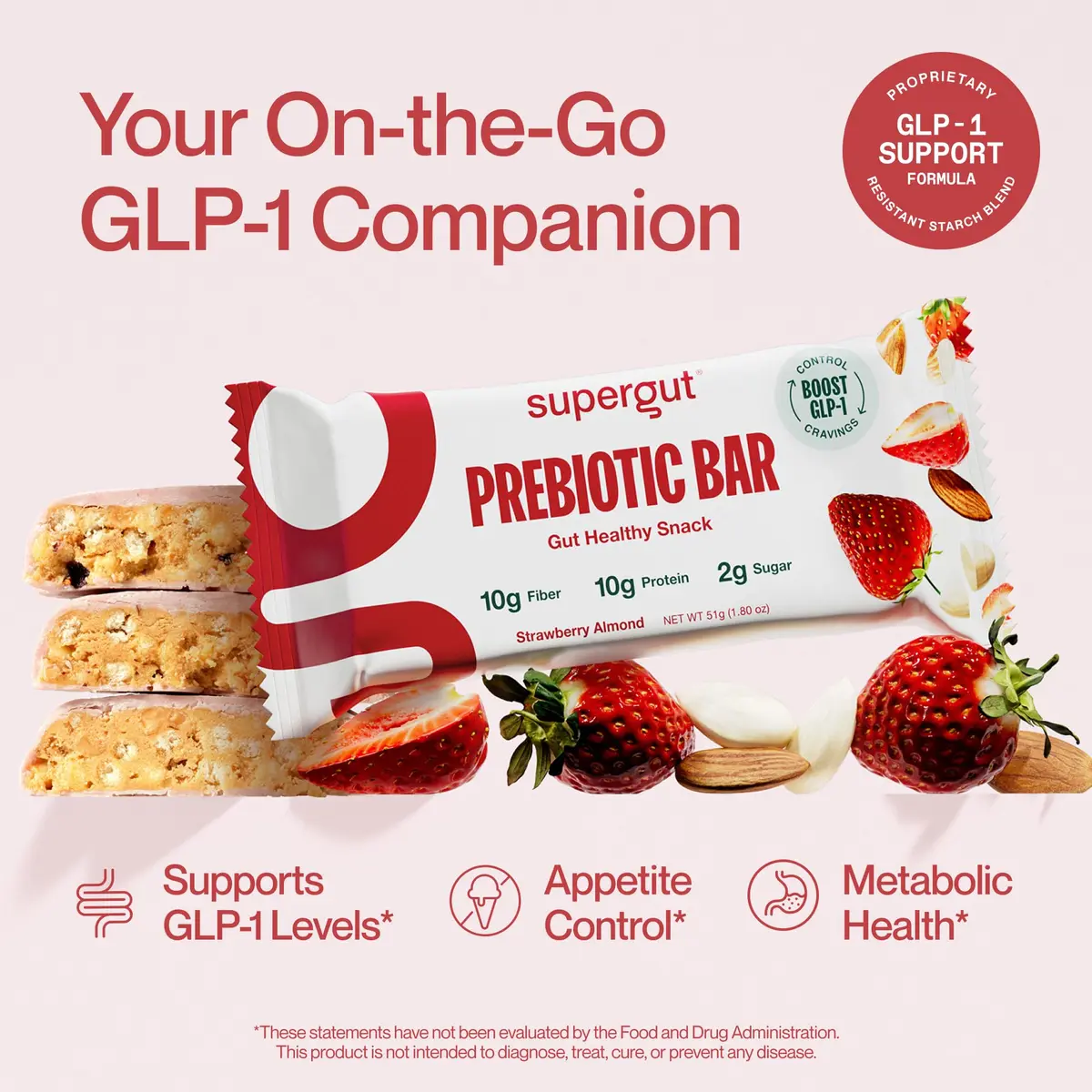 Supergut GLP-1 Boosting Prebiotic Bars, Strawberry Almond | Gut Health & Energy (70-120 chars) - view 2