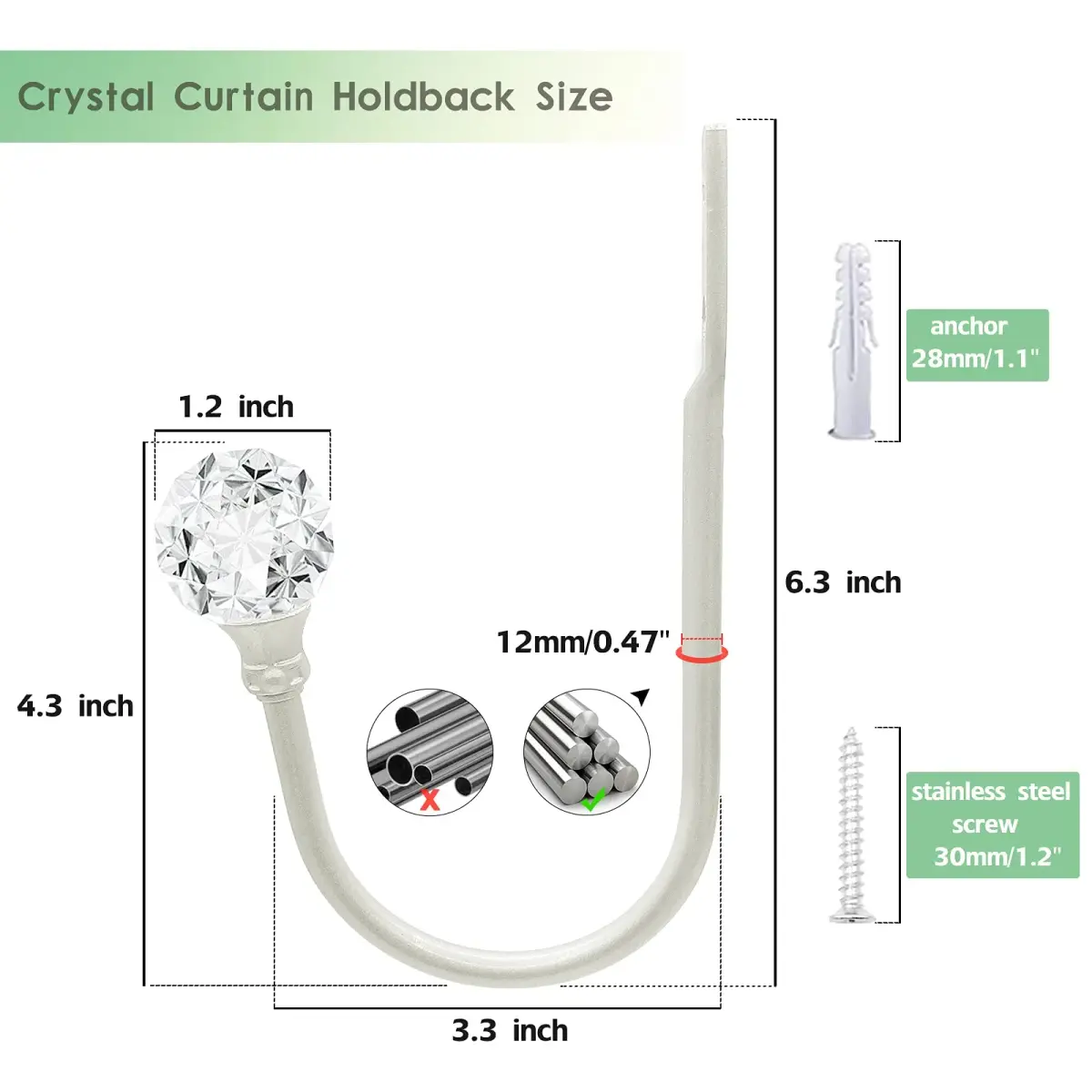 KOLAKO Crystal Curtain Holdbacks, 6 Pack Silver Metal Drapery Tiebacks with Clear Crystal Ball | U-Shaped Wall Mounted Hooks for Drapes - view 2