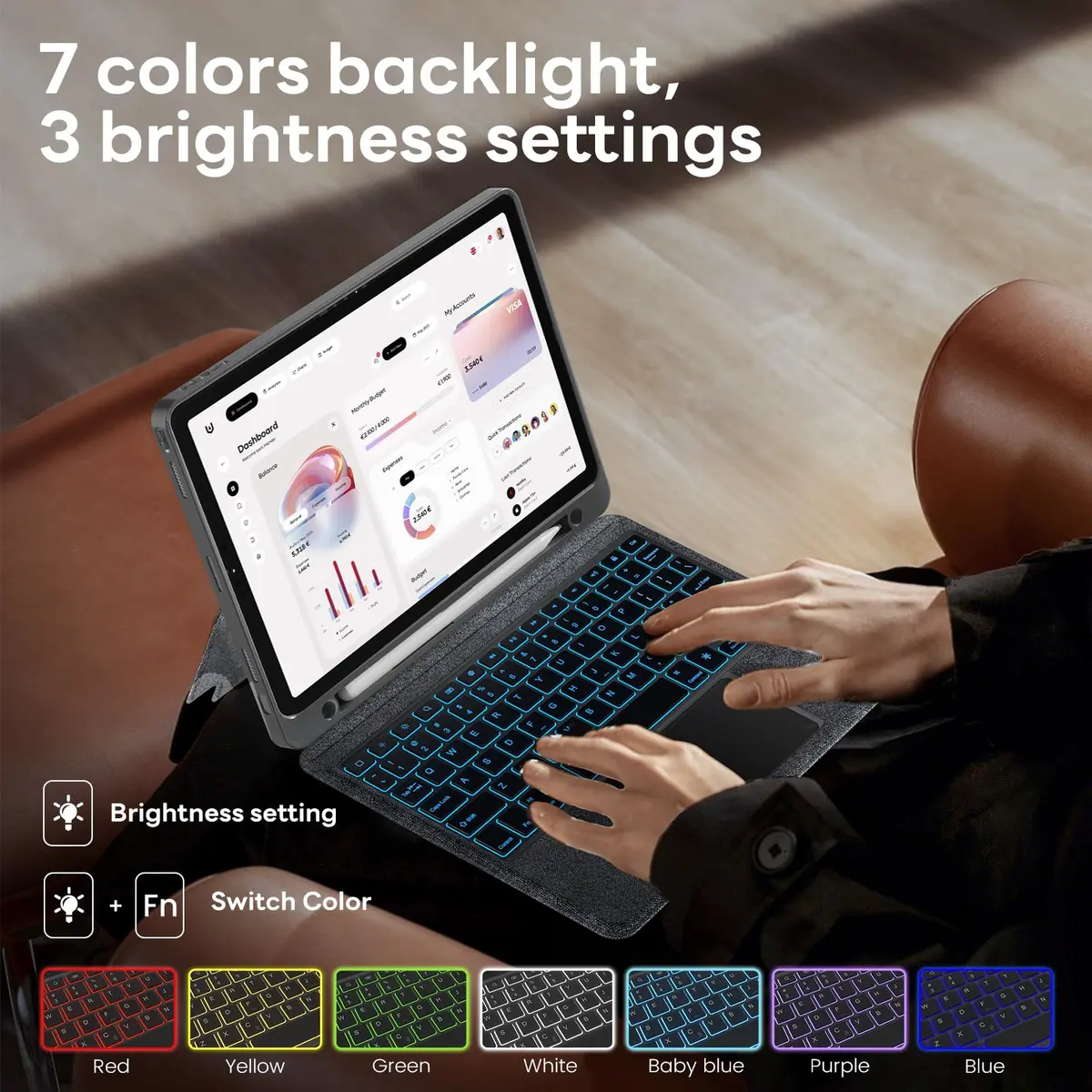 OPAKIT Magnetic Detachable Keyboard Case for iPad Air 13-inch M2 2024 | Wireless Keyboard Cover with Multi-Touch Trackpad & 7-Color Backlit - view 4