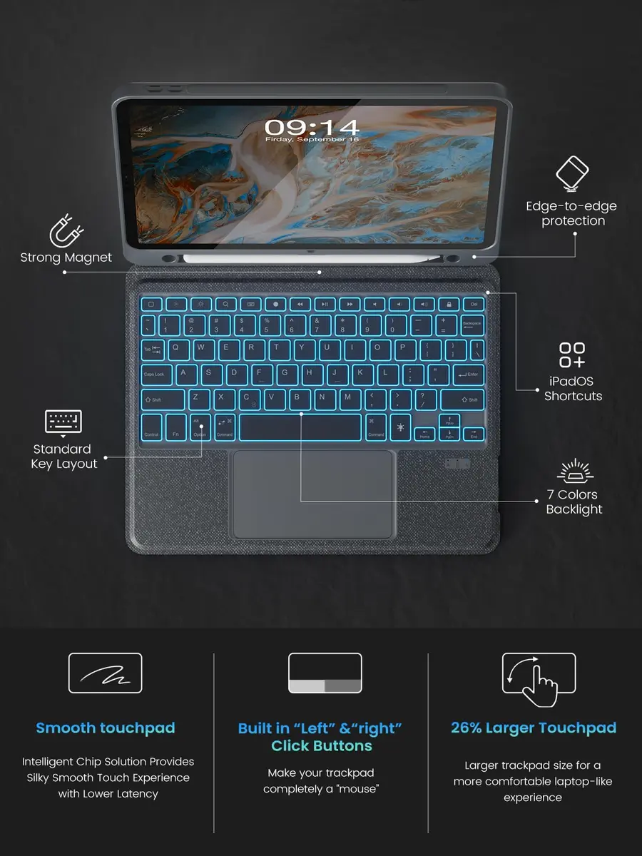 OPAKIT Magnetic Detachable Keyboard Case for iPad Air 13-inch M2 2024 | Wireless Keyboard Cover with Multi-Touch Trackpad & 7-Color Backlit - view 8