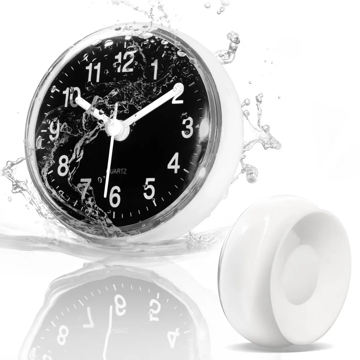 Betus Waterproof Bathroom Shower Clock with Large Suction Cup - Silent, Water Proof, Battery Operated Wall Clock for Toilet, Kitchen, Bedroom (Black) | Easy Setup Analog Clock - main product image