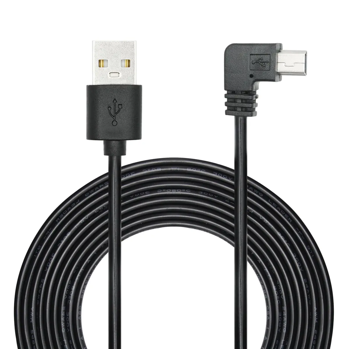Maixbomr 90 Degree Mini USB Power Cord 3.5m (11.5ft) | Left Angle Charging Cable for Dash Cams & Devices - main product image