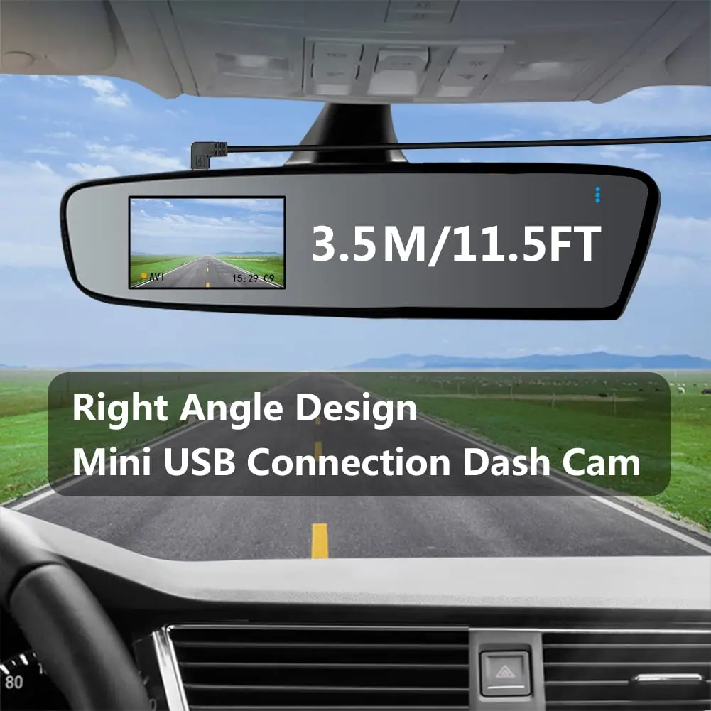 Maixbomr 90 Degree Mini USB Power Cord 3.5m (11.5ft) | Left Angle Charging Cable for Dash Cams & Devices - view 5