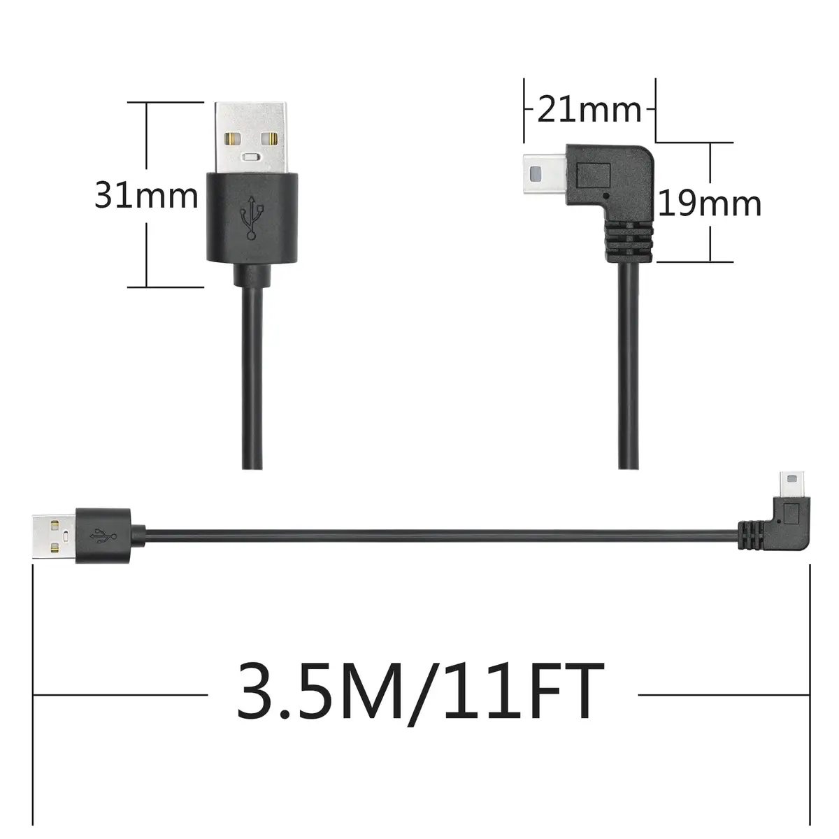 Maixbomr 90 Degree Mini USB Power Cord 3.5m (11.5ft) | Left Angle Charging Cable for Dash Cams & Devices - view 7