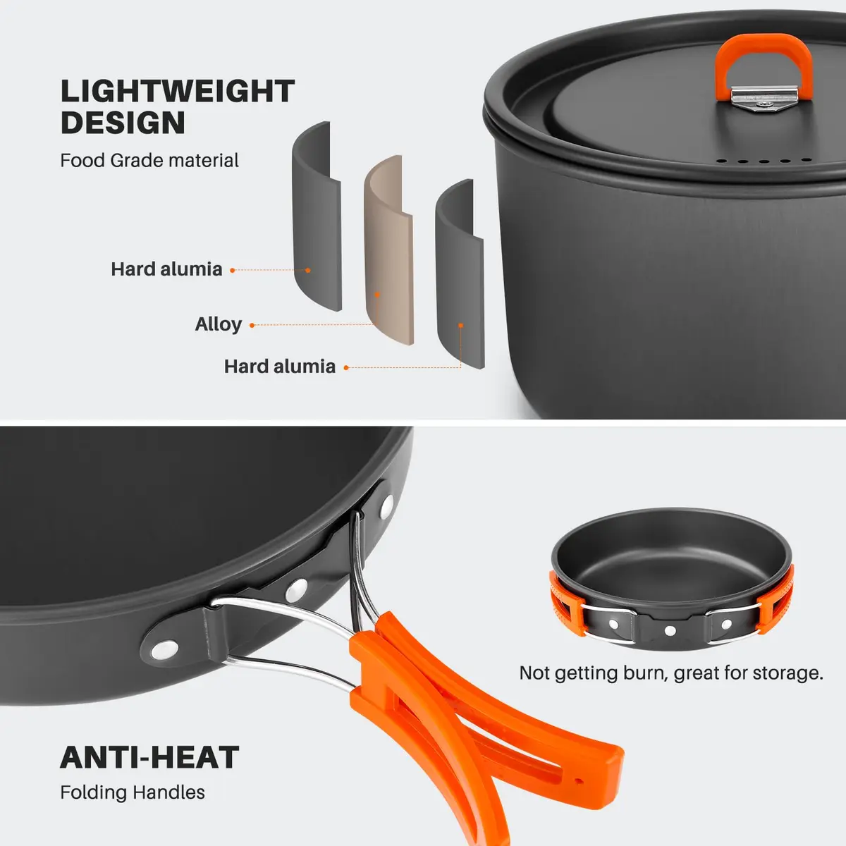 Odoland Camping Cookware Set 10pcs | Lightweight Aluminum Pots & Pans for Outdoor Cooking - view 5