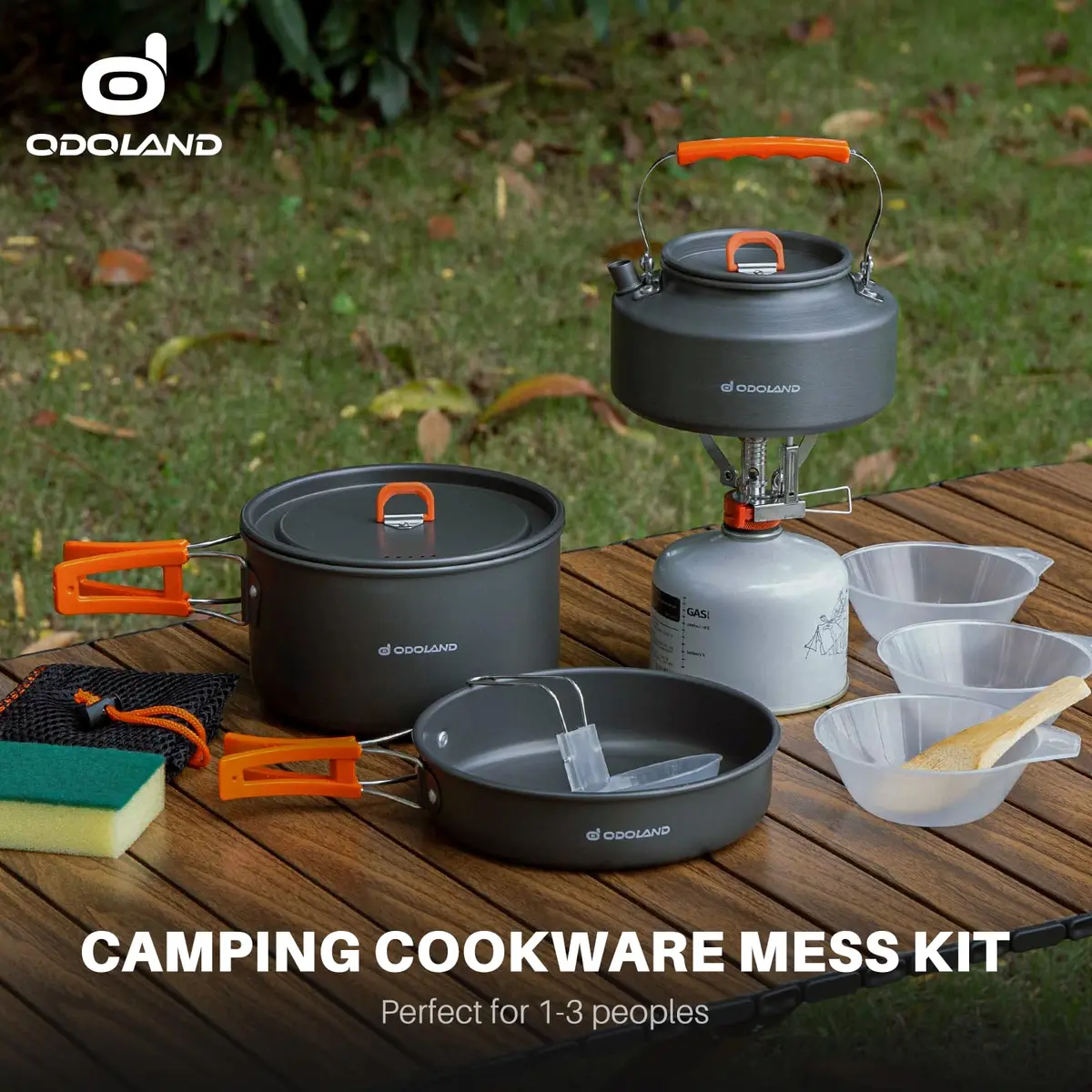 Odoland Camping Cookware Set 10pcs | Lightweight Aluminum Pots & Pans for Outdoor Cooking - view 6