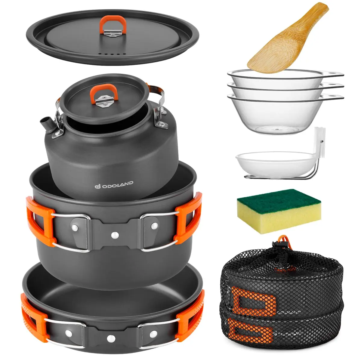 Odoland Camping Cookware Set 10pcs | Lightweight Aluminum Pots & Pans for Outdoor Cooking - view 7