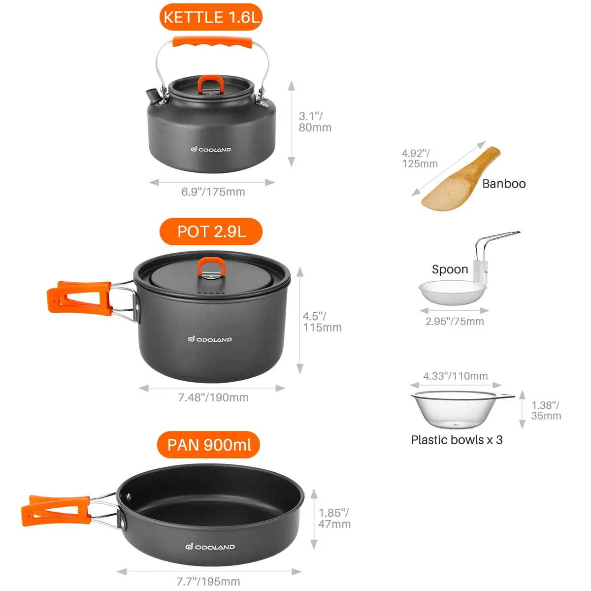 Odoland Camping Cookware Set 10pcs | Lightweight Aluminum Pots & Pans for Outdoor Cooking - view 4
