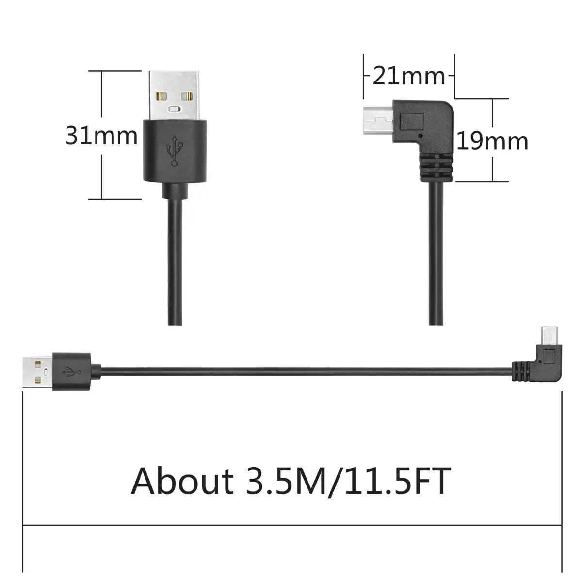 Maixbomr 11.5ft Right Angle Mini USB Power Cable | 1.5A Fast Charging for Dash Cams & GPS - view 7