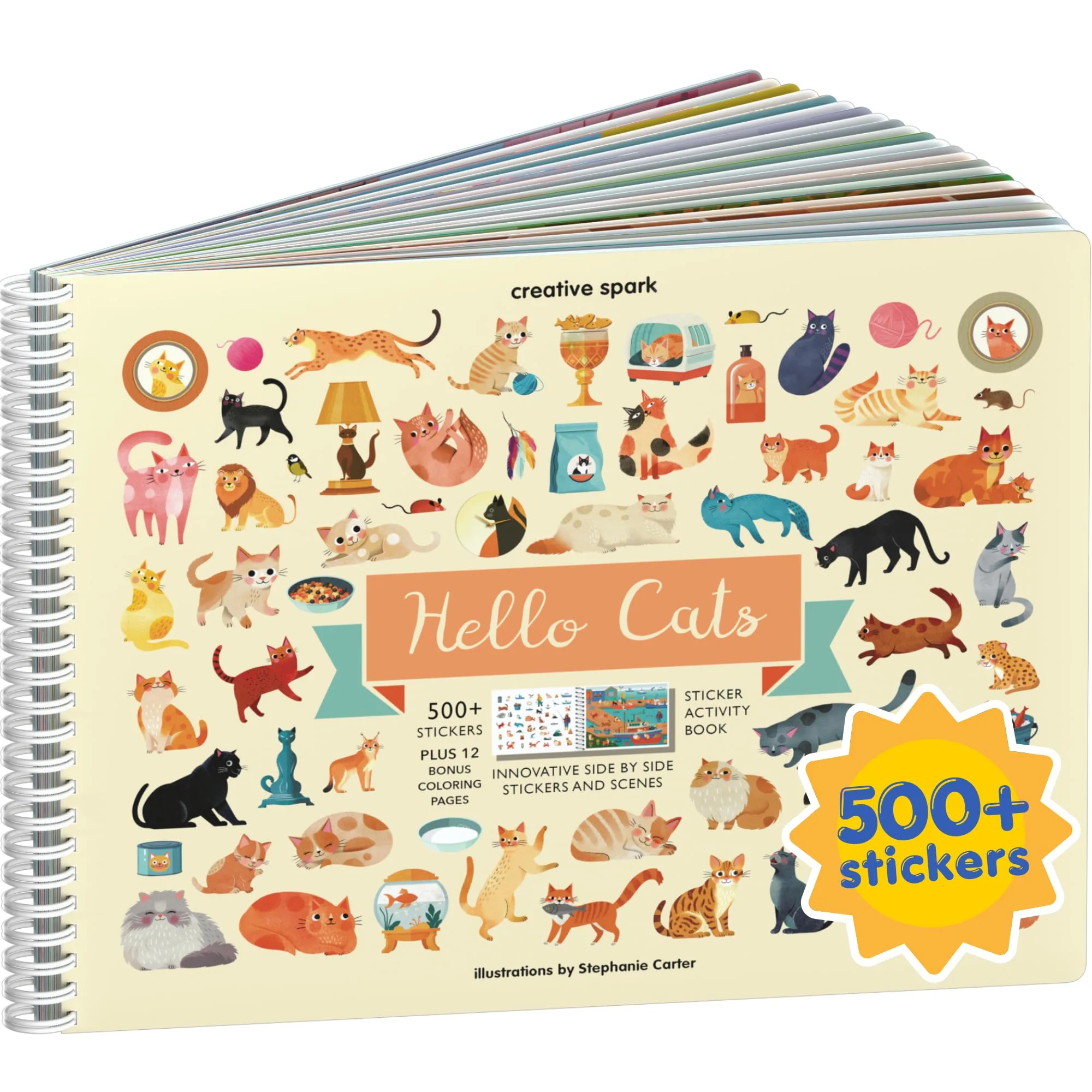 CUPKIN Hello Cats Sticker Book for Girls | Toddler Airplane Activity Coloring + Sticker Book - main product image