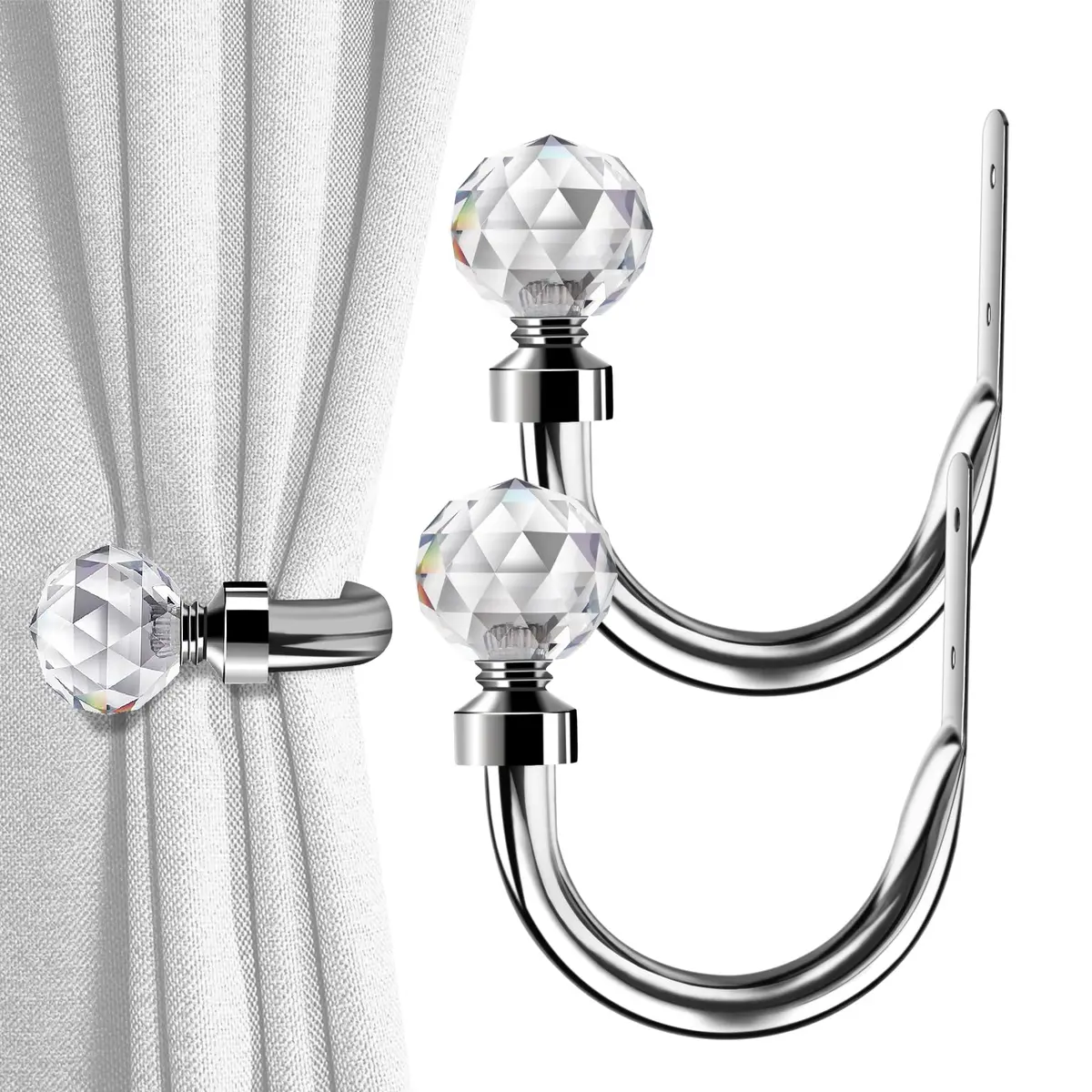 HIKMLK Crystal Curtain Holdbacks 2pcs | Heavy Duty Metal Tiebacks with Crystal Accents - main product image