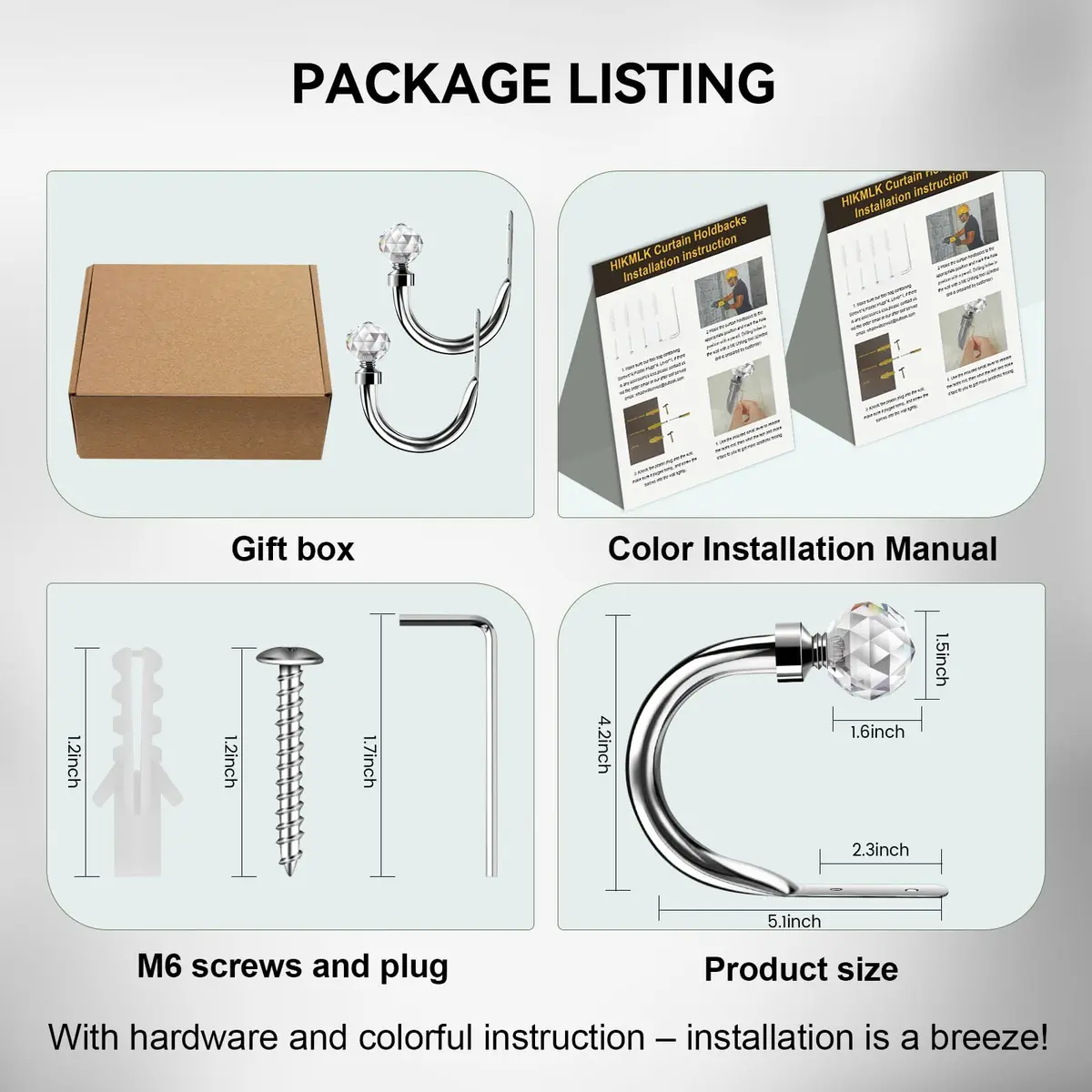 HIKMLK Crystal Curtain Holdbacks 2pcs | Heavy Duty Metal Tiebacks with Crystal Accents - view 6