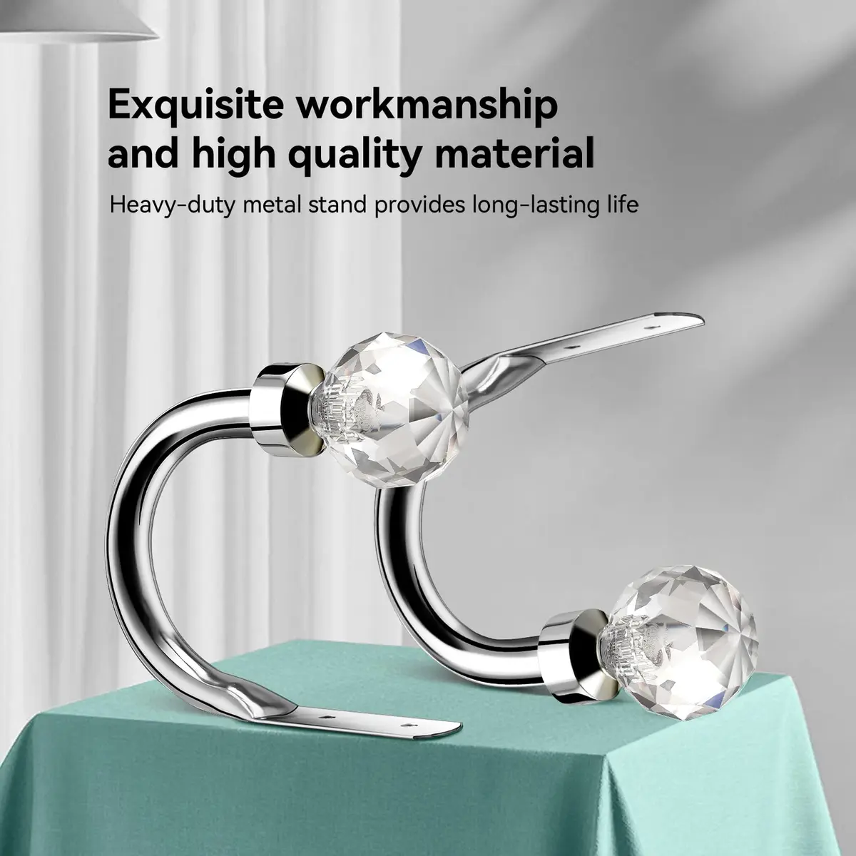 HIKMLK Crystal Curtain Holdbacks 2pcs | Heavy Duty Metal Tiebacks with Crystal Accents - view 2