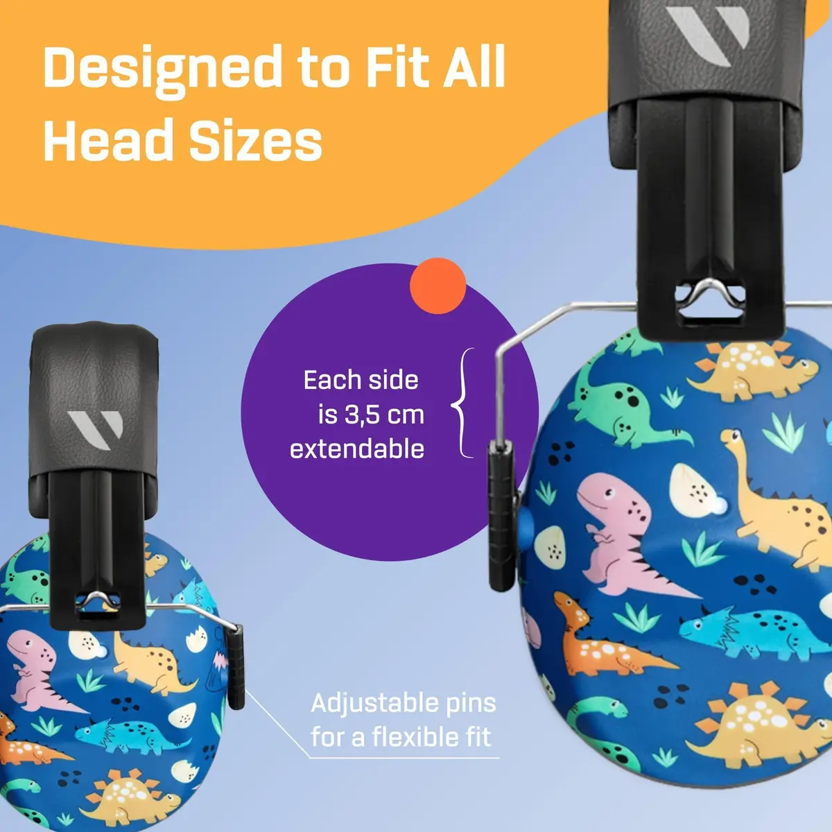 Vanderfields Kids Noise Canceling Headphones - 240g (8.5 oz) - Dinosaur Club Pattern | Certified Hearing Protection Earmuffs - view 7
