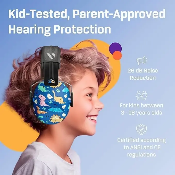 Vanderfields Kids Noise Canceling Headphones - 240g (8.5 oz) - Dinosaur Club Pattern | Certified Hearing Protection Earmuffs - view 2