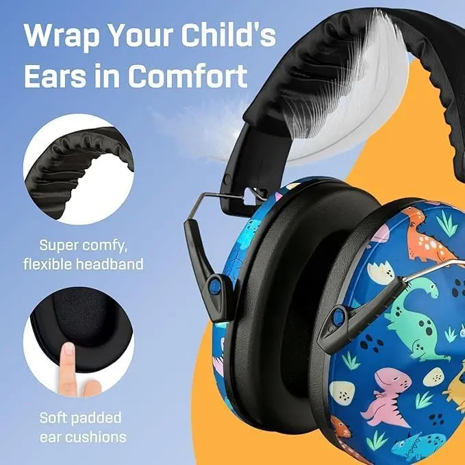Vanderfields Kids Noise Canceling Headphones - 240g (8.5 oz) - Dinosaur Club Pattern | Certified Hearing Protection Earmuffs - view 4
