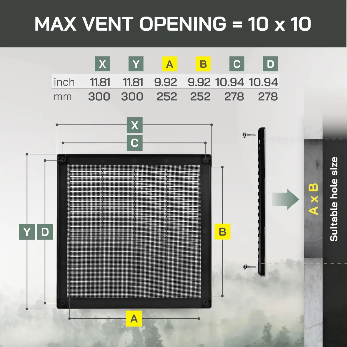 Vent Systems 10" x 10" Plastic Black Soffit Vent Cover | Flat Square Air Vent Grille for HVAC - view 2