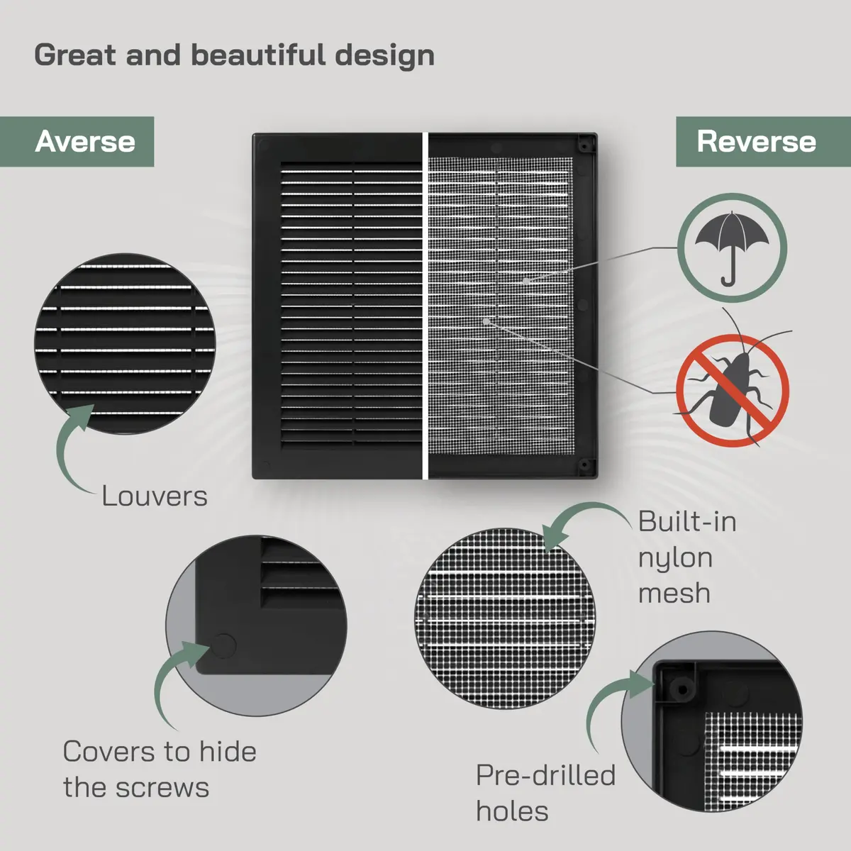 Vent Systems 10" x 10" Plastic Black Soffit Vent Cover | Flat Square Air Vent Grille for HVAC - view 3