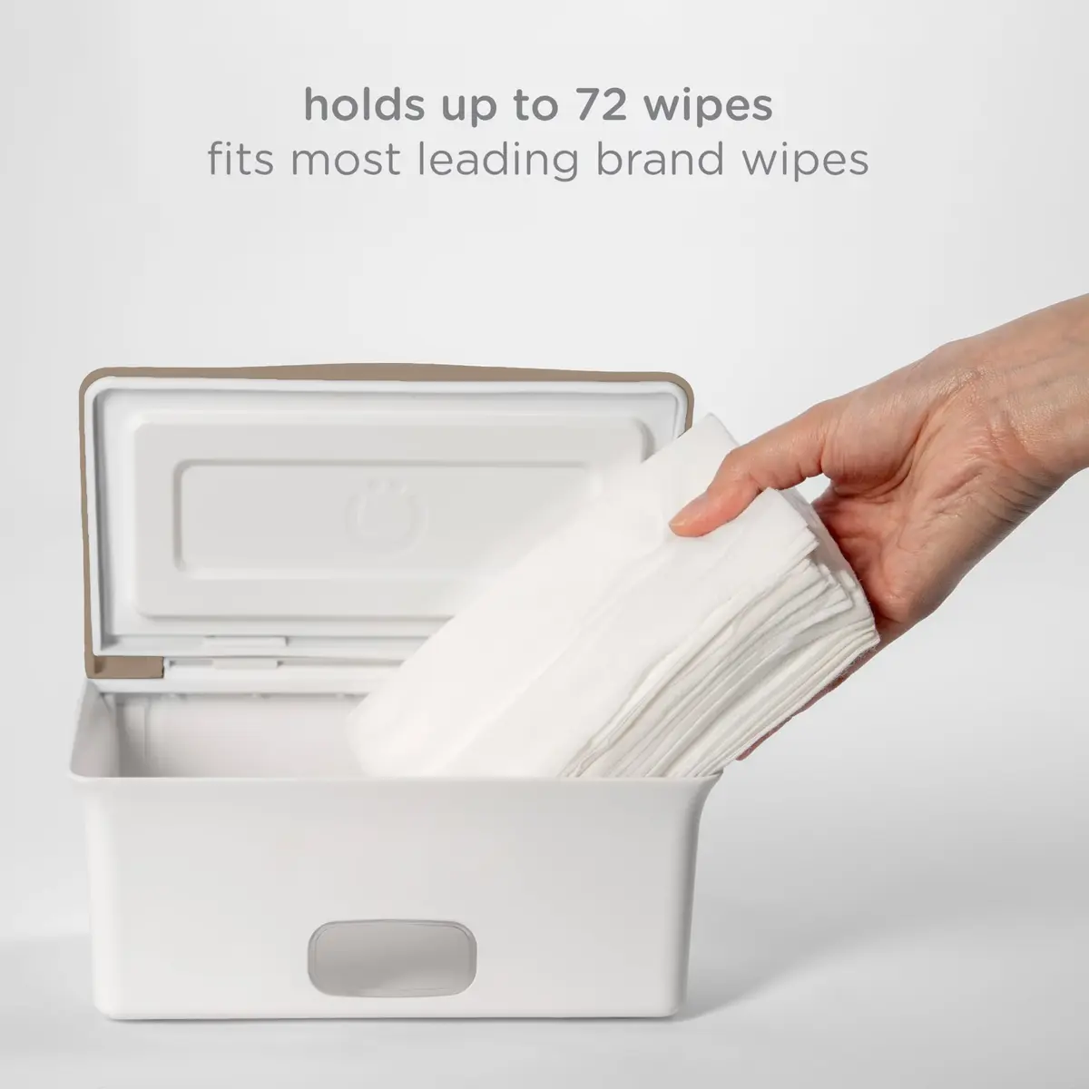 Ubbi Baby Wipes Dispenser with Weighted Plate, Taupe | Modern Nursery Organizer for Wipes - view 6
