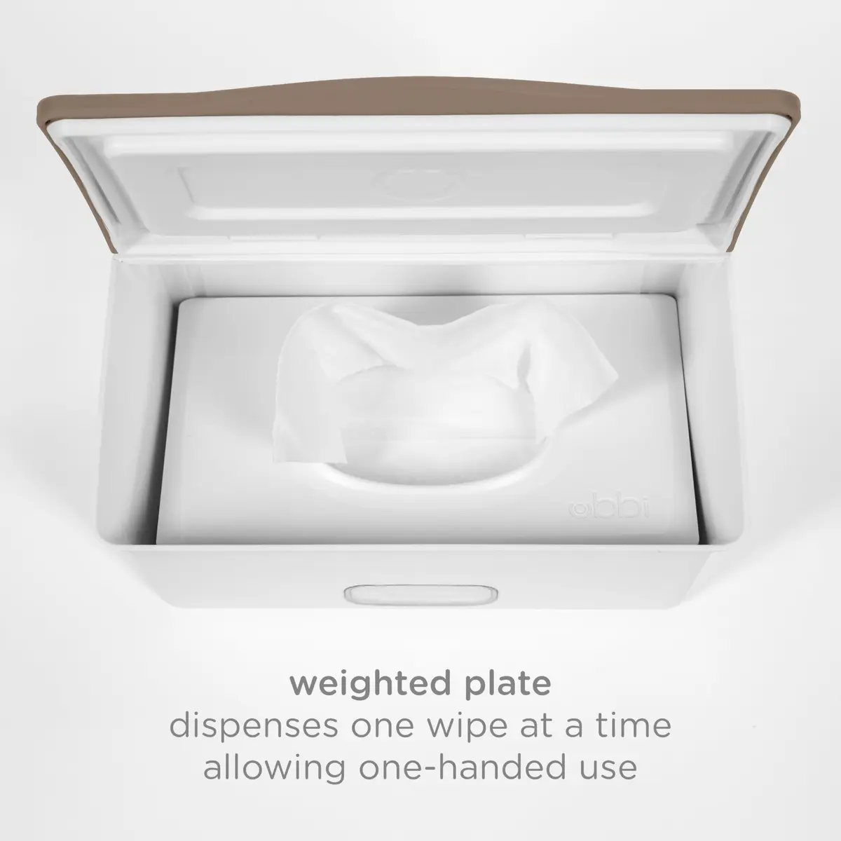 Ubbi Baby Wipes Dispenser with Weighted Plate, Taupe | Modern Nursery Organizer for Wipes - view 3