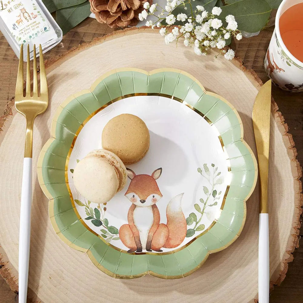 Kate Aspen Woodland Baby Shower Decorations, 62-Piece Disposable Paper Plates & Napkins for 16 Guests | Woodland Animals Theme - view 5